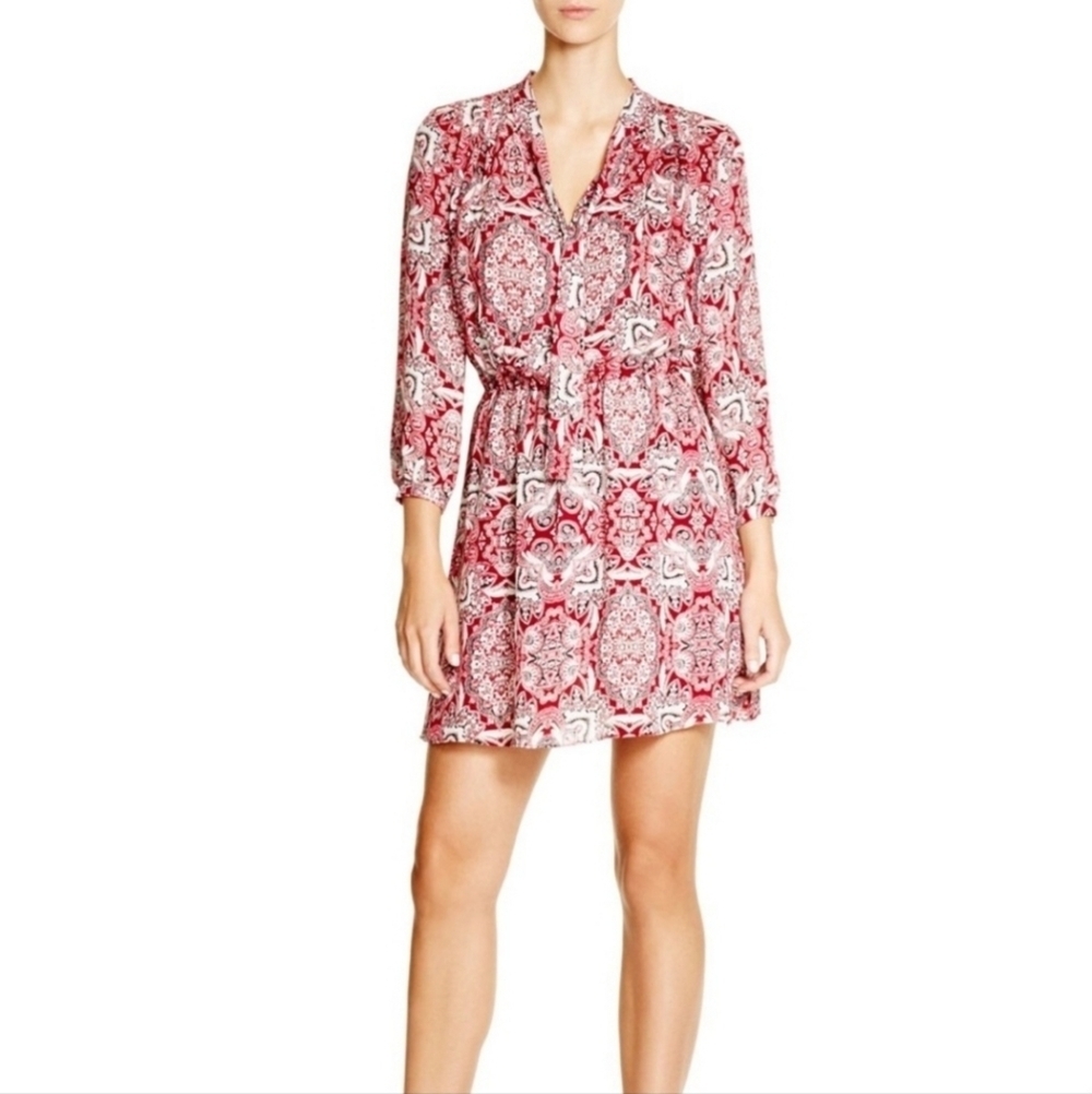 Parker Red Brocatto Scarf Print Dress Sz S